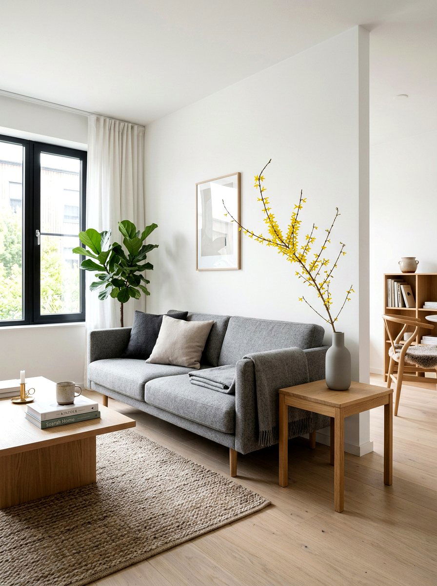 Forsythia In Minimalist Scandinavian Space - 25 Spring Forsythia Arrangement Ideas