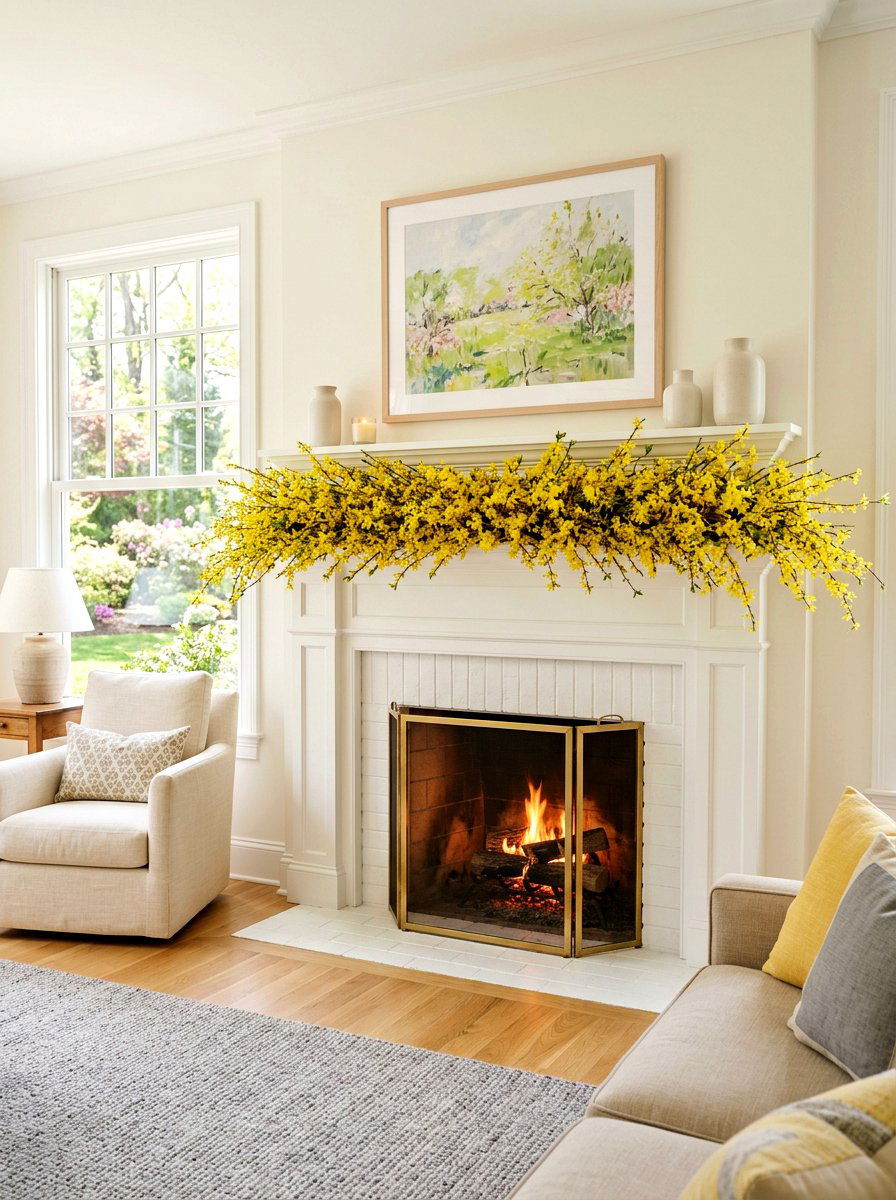 Forsythia Mantel Swag - 25 Spring Garland Ideas