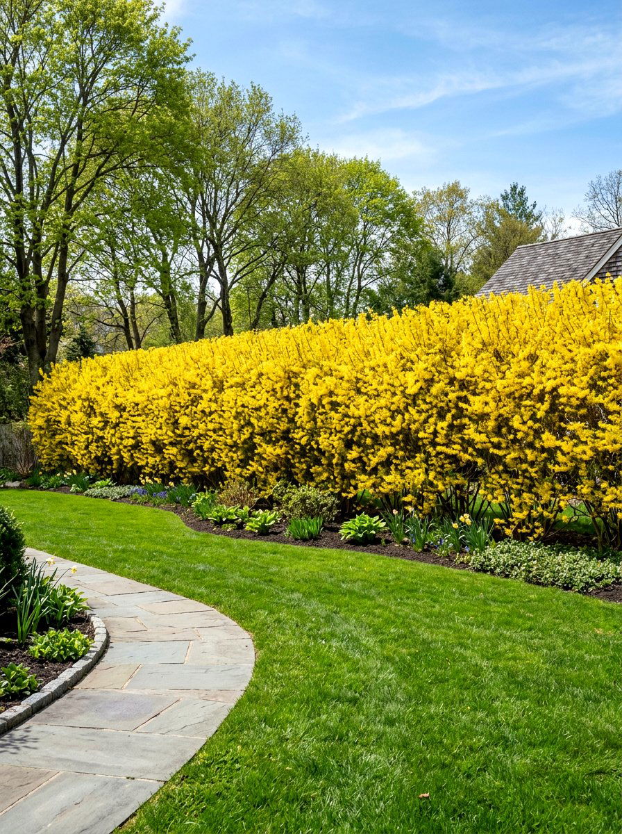 Forsythia Privacy Hedge - 25 Spring Flowering Plant Ideas