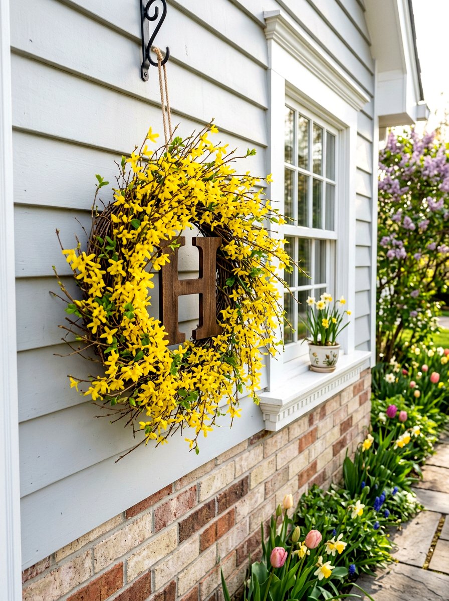 Forsythia Spring Monogram Wreath - 25 Spring Monogram Wreath Ideas