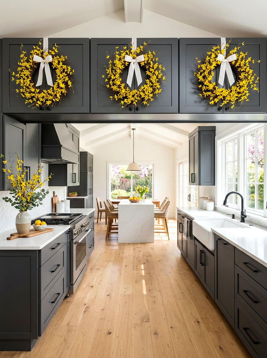 Forsythia Spring Wreath - 25 Spring Cabinet Wreath Ideas