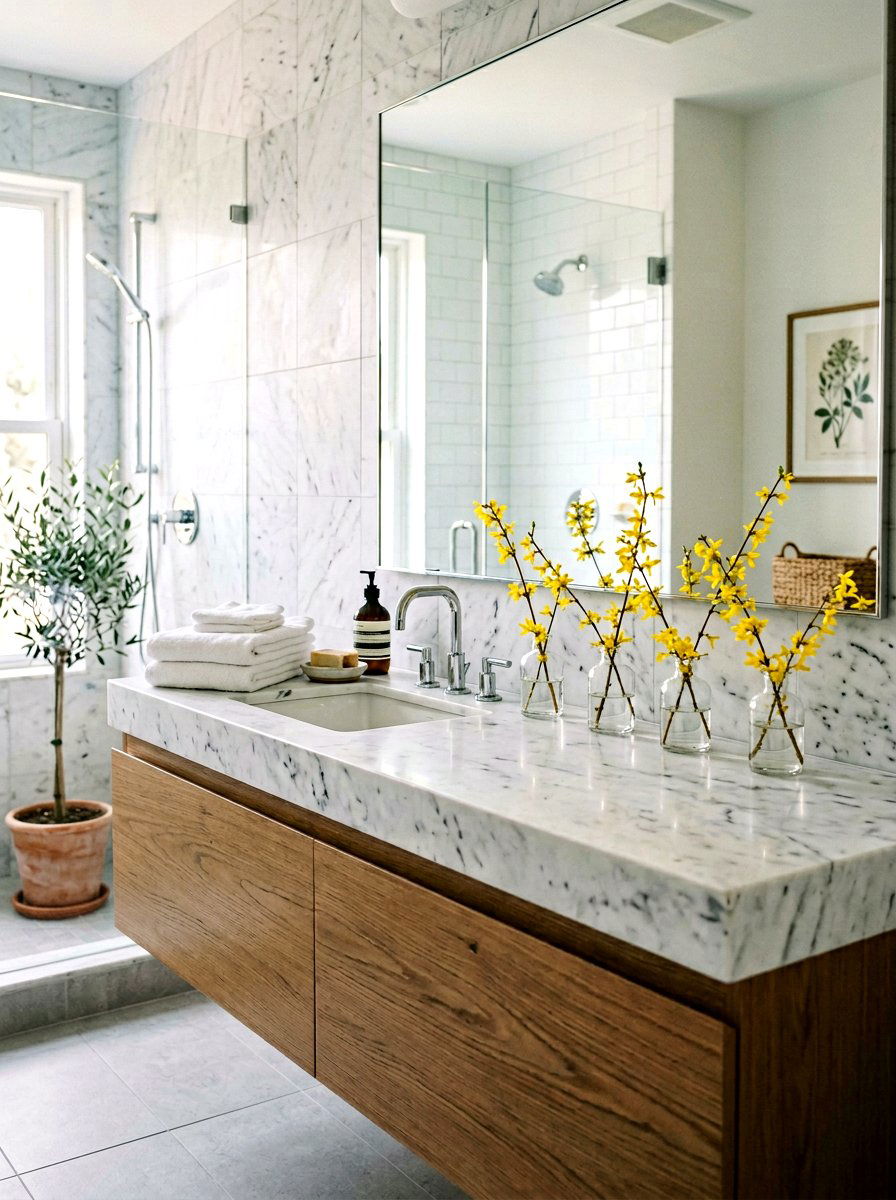 Forsythia Stems In Small Bud Vases - 25 Spring Forsythia Arrangement Ideas