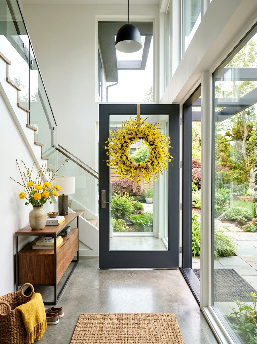 Forsythia Wreath For Glass Door - 25 Spring Sliding Door Decor Ideas