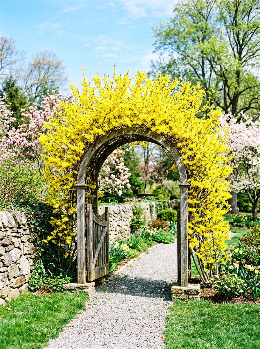 Forsythia Yellow Branch Archway - 25 Spring Arch Decor Ideas