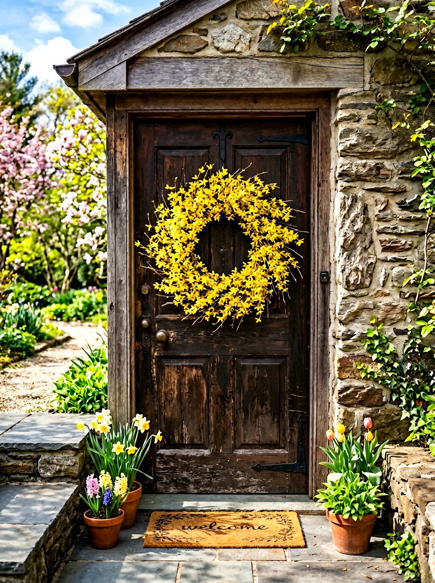 Forsythia Yellow Wreath - 25 Spring Wreath Ideas