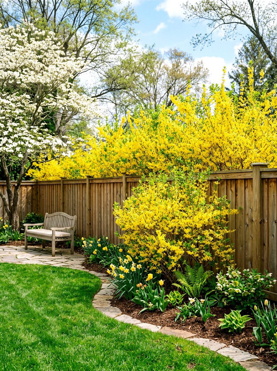 Forsythia backyard fence - 25 Spring Forsythia Bush Ideas