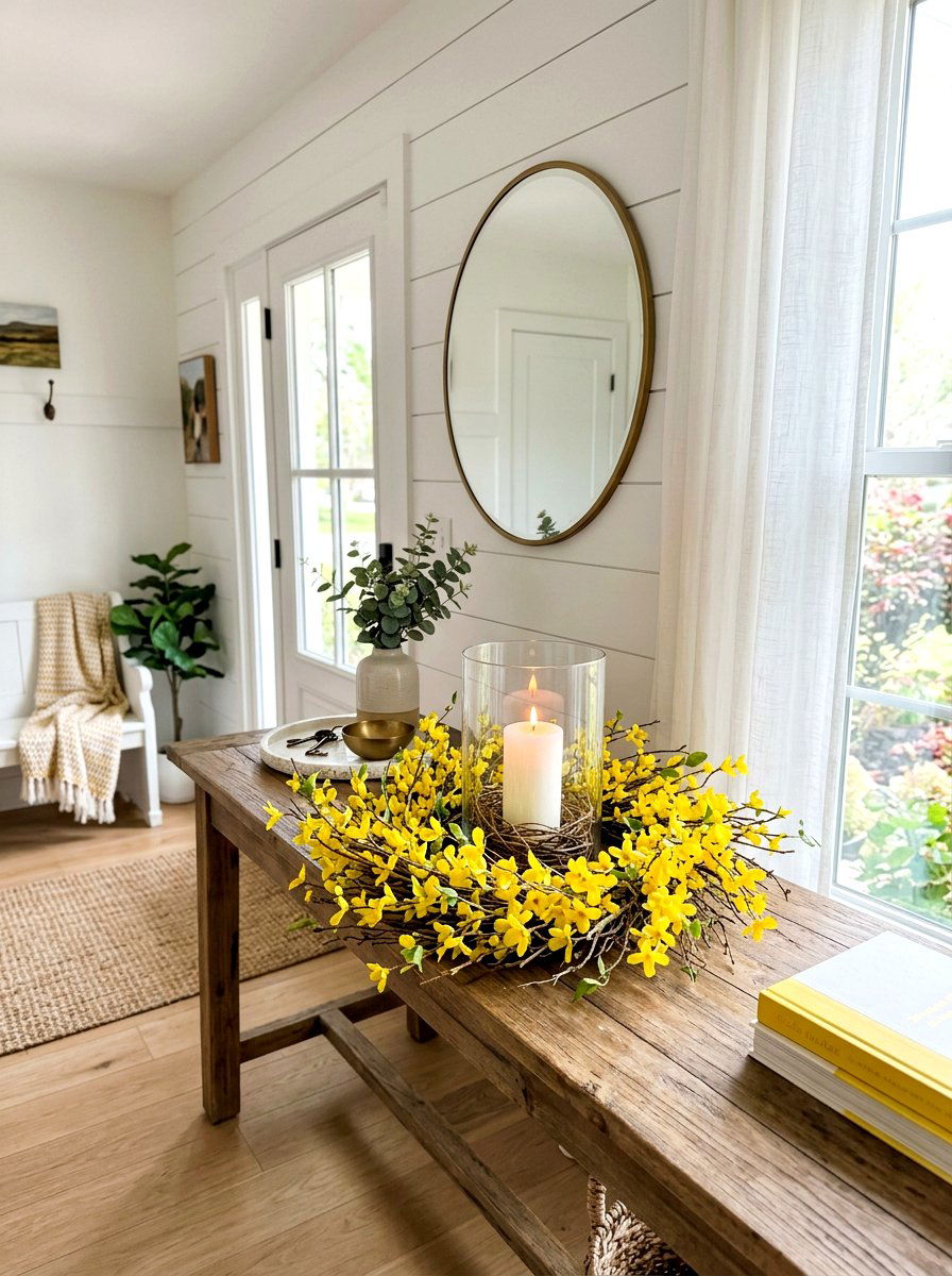 Forsythia candle ring - 25 Spring Candle Ring Ideas