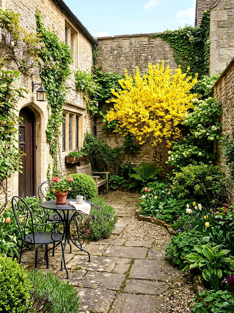 Forsythia courtyard garden - 25 Spring Forsythia Bush Ideas