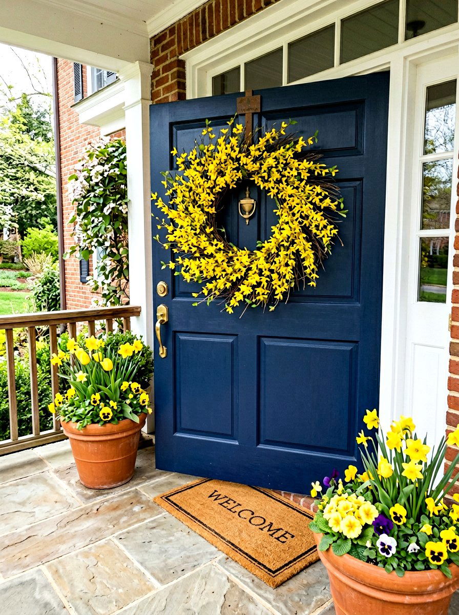 Forsythia door wreath - 25 Spring Door Hanger Ideas