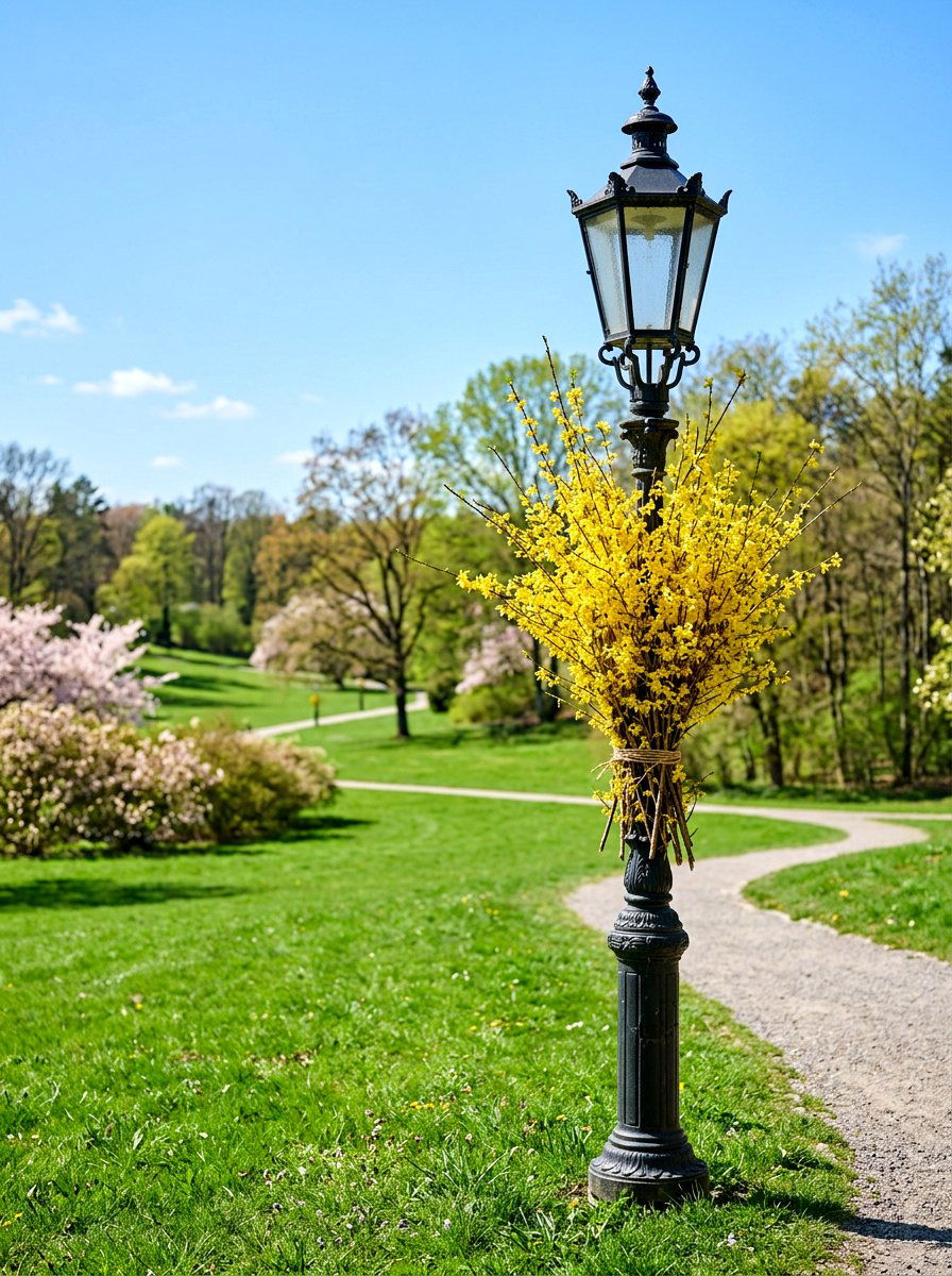 Forsythia lamp post - 25 Spring Lamp Post Decor Ideas
