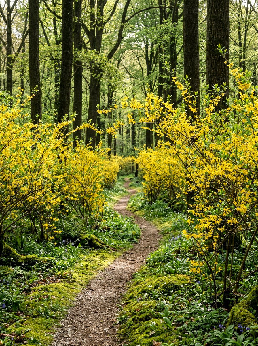 Forsythia woodland path - 25 Spring Forsythia Bush Ideas