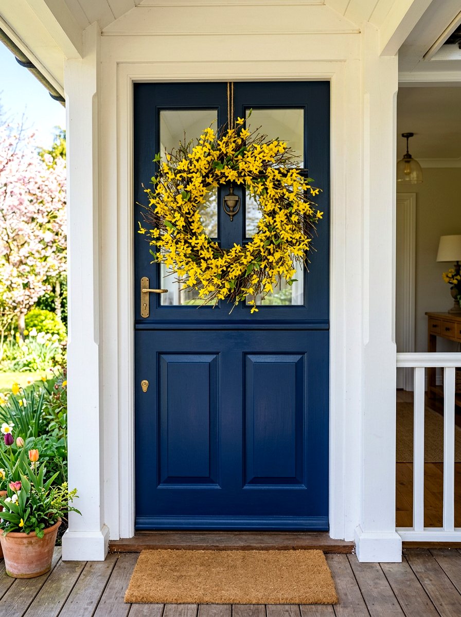 Forsythia wreath for spring - 25 Spring Dutch Door Decor Ideas