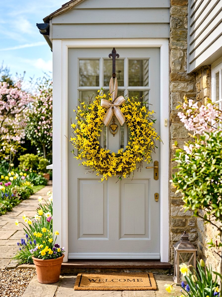 Forsythia wreath - 25 Spring Wreath Craft Ideas