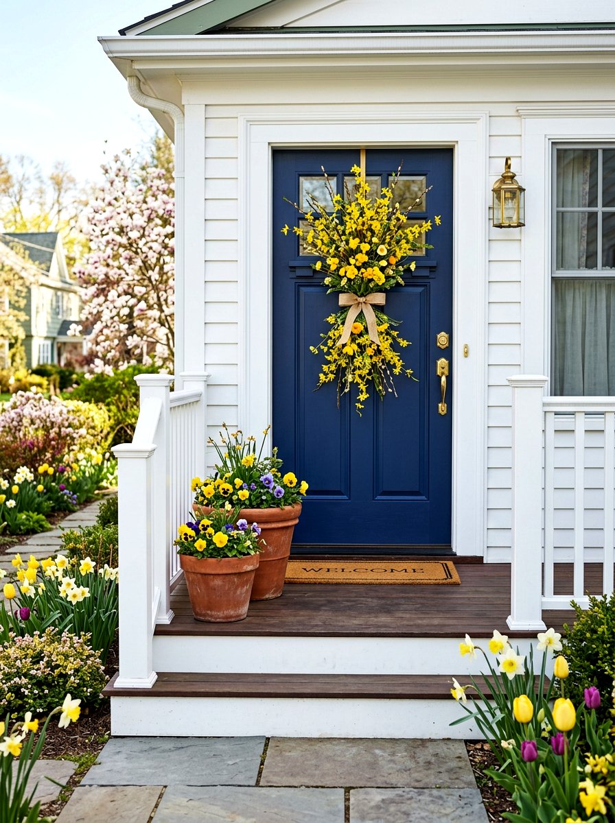 Forsythia yellow door decor - 25 Spring Door Swag Ideas