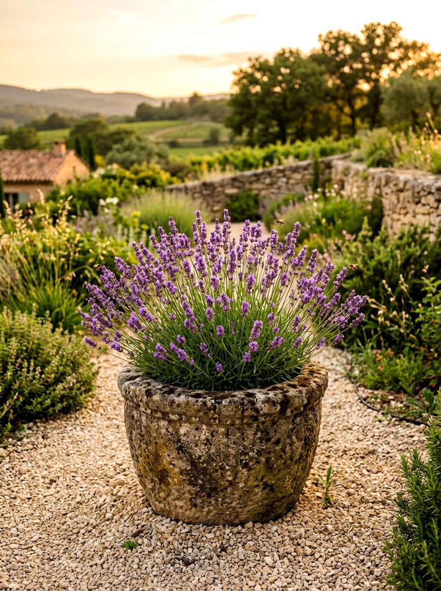 Fragrant Lavender Stone Planter - 25 Spring Garden Planter Ideas