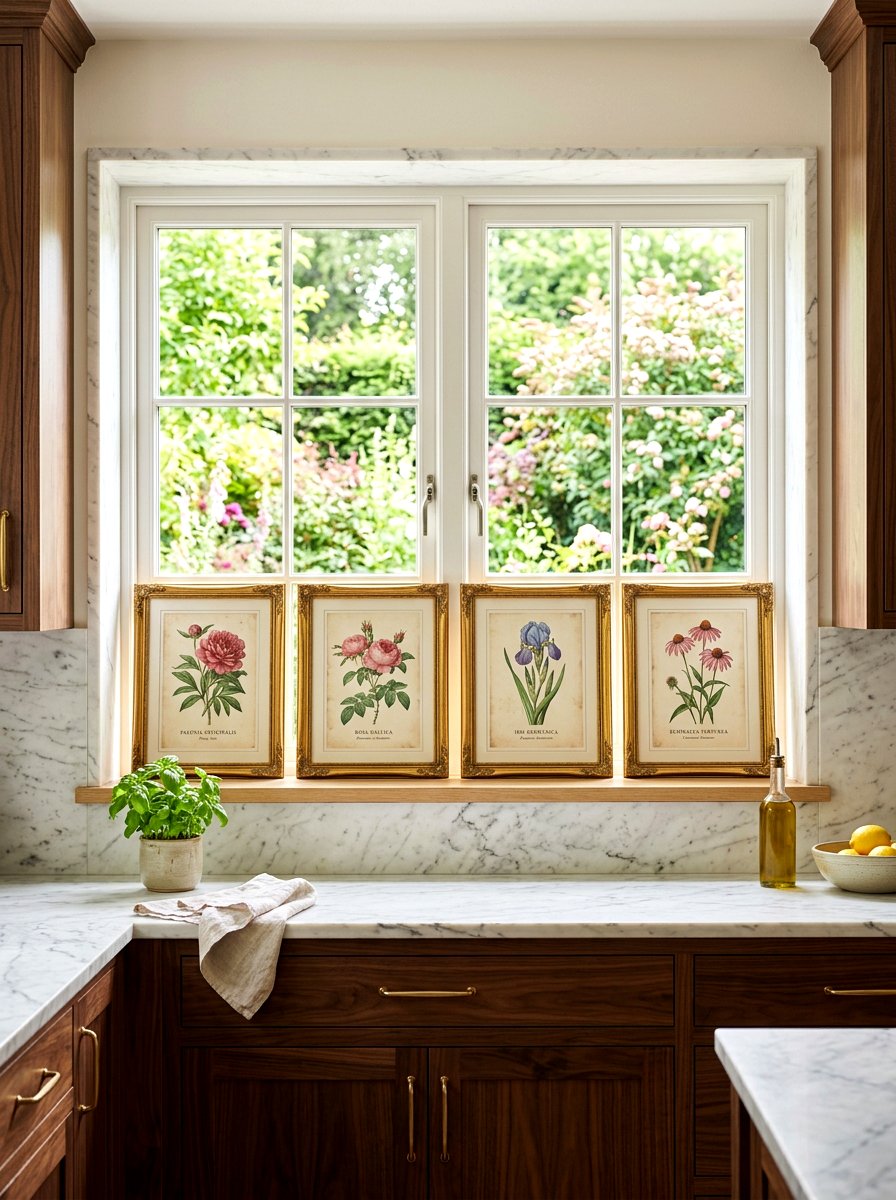Framed Botanical Art - 25 Spring Kitchen Windowsill Decor Ideas