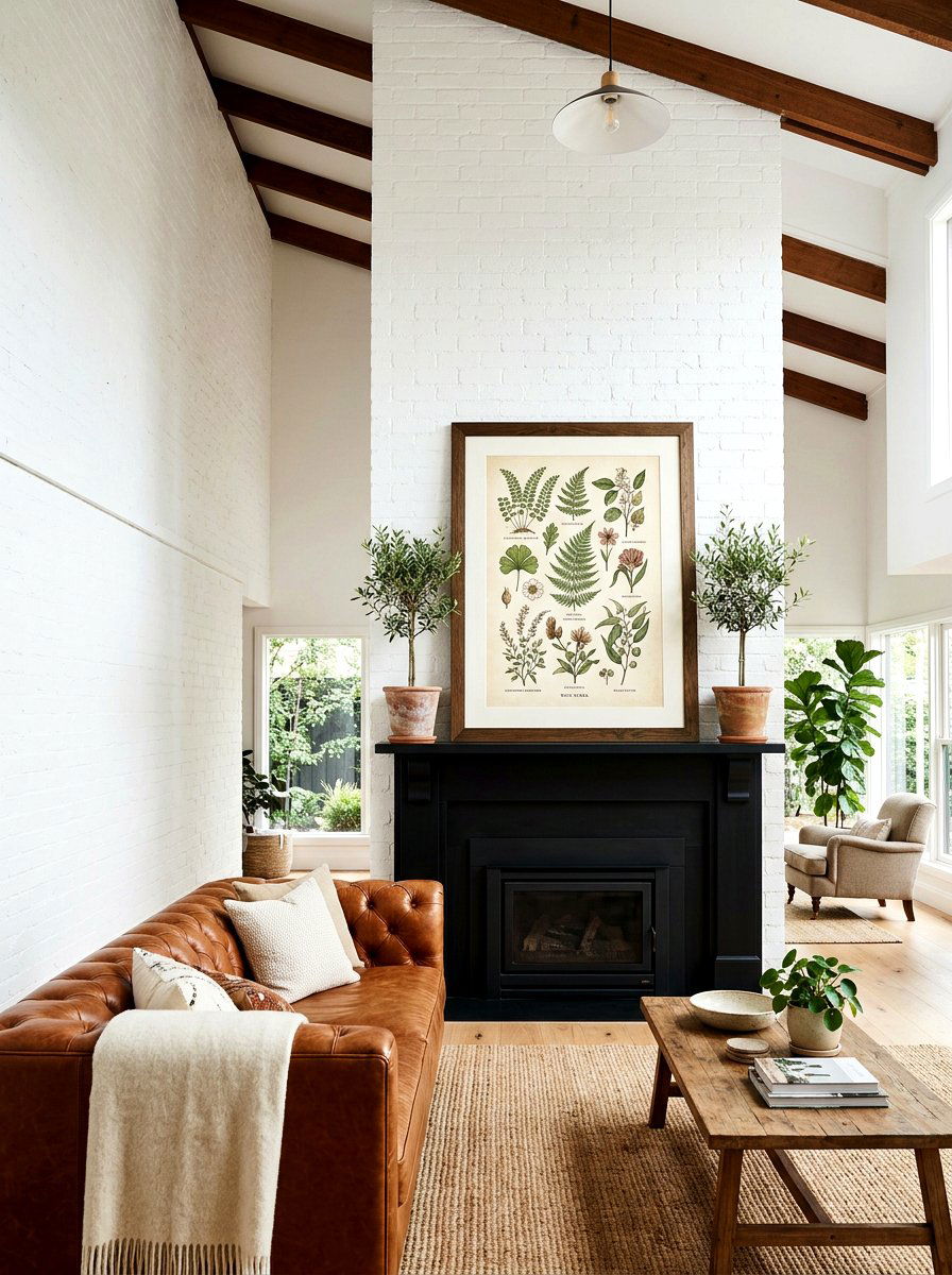 Framed Botanical Art Print - 25 Spring Modern Mantel Ideas