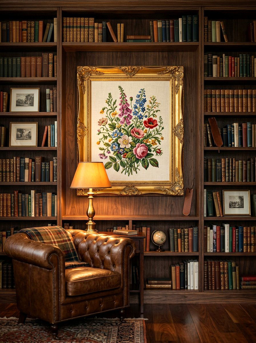 Framed Botanical Needlepoint - 25 Spring Embroidered Decor Ideas