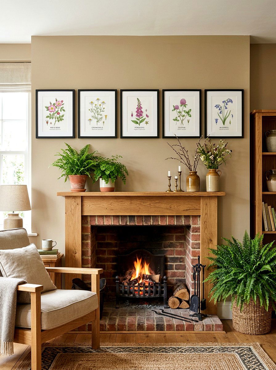 Framed Botanical Prints - 25 Spring Fireplace Mantel Ideas
