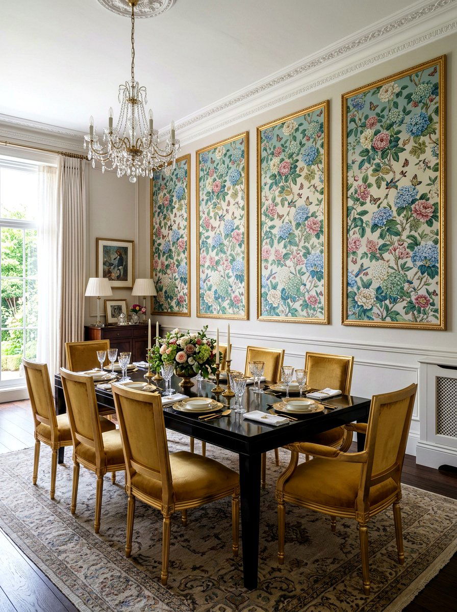 Framed Floral Wallpaper Panels - 25 Spring Dining Room Wall Decor Ideas