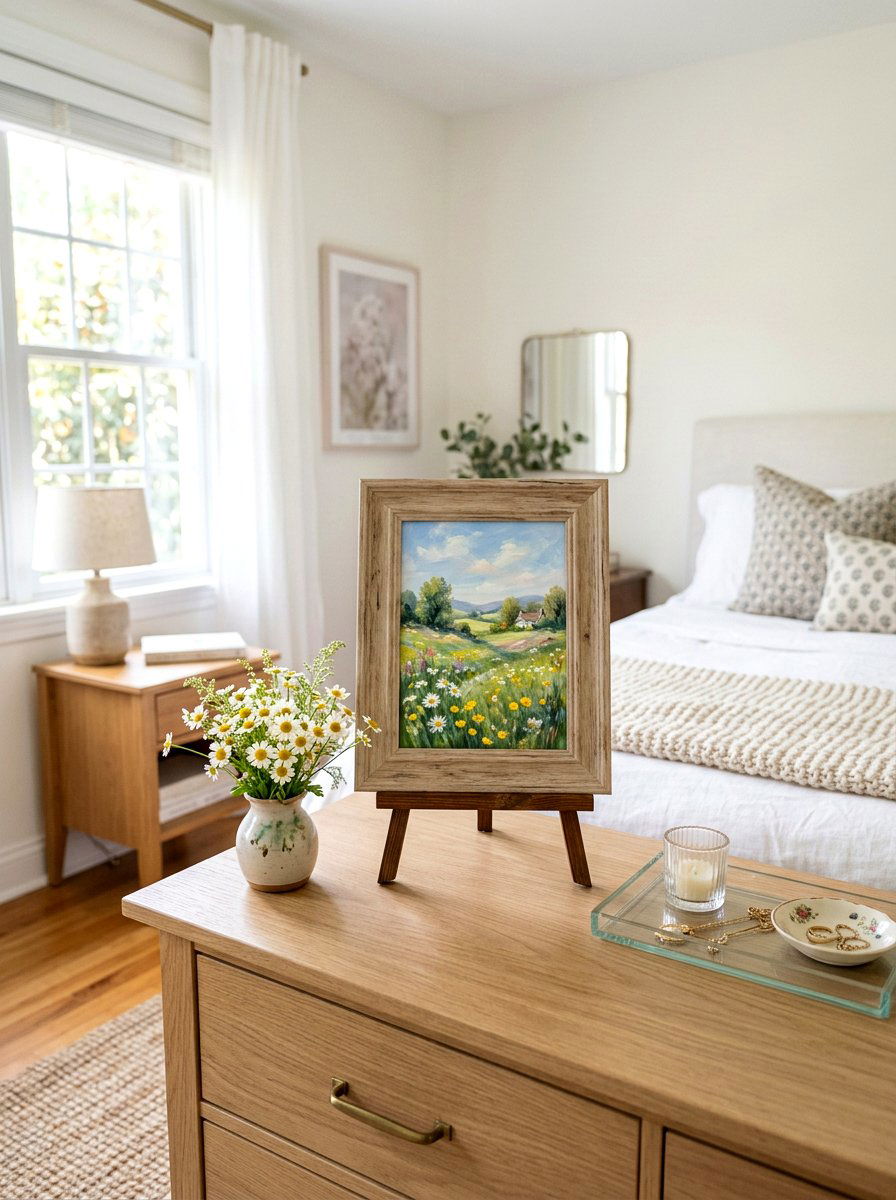 Framed Landscape Painting - 25 Spring Dresser Top Decor Ideas