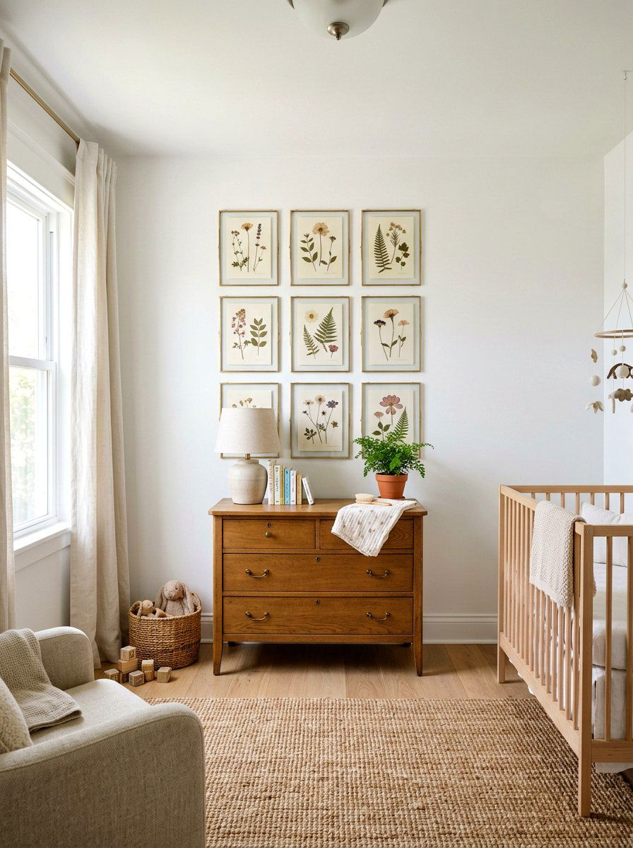 Framed Pressed Flower Gallery - 25 Spring Nursery Wall Decor Ideas