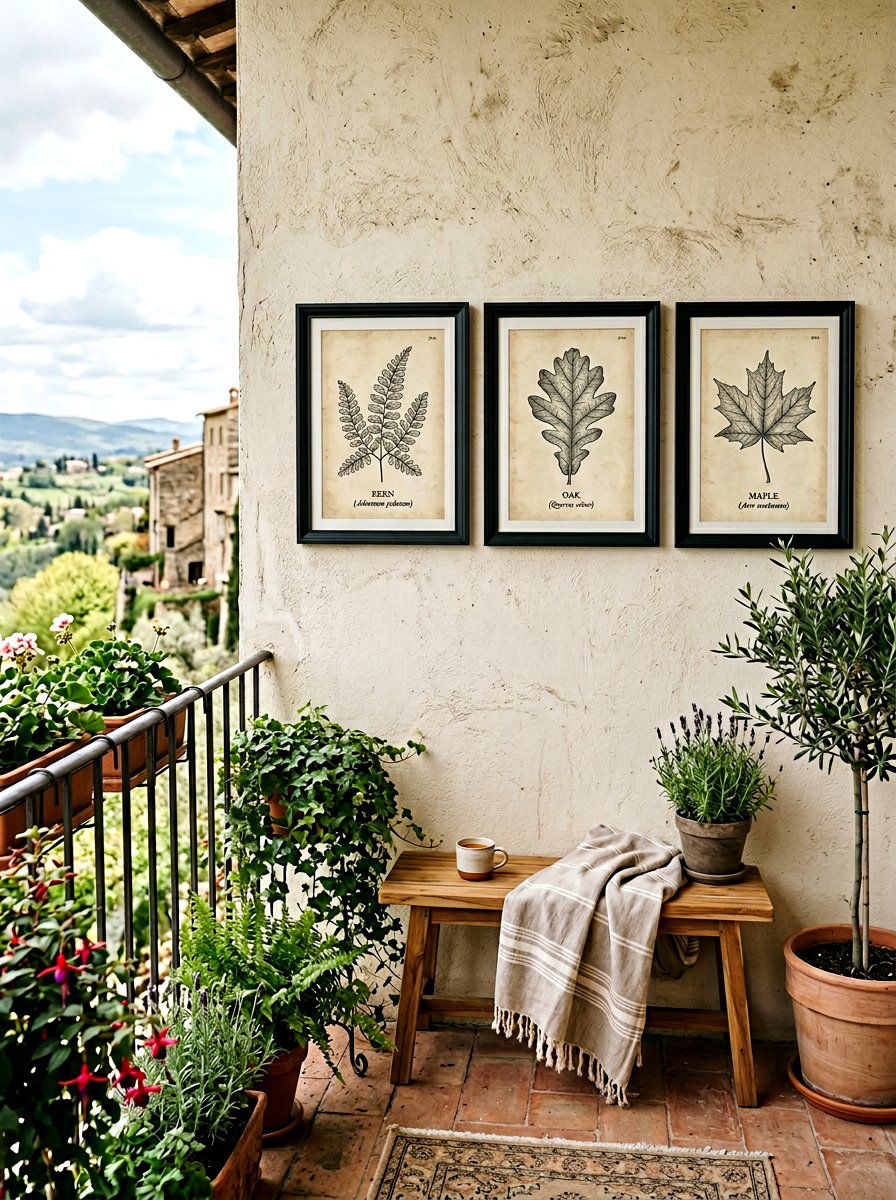 Framed botanical prints - 25 Spring Balcony Wall Decor Ideas