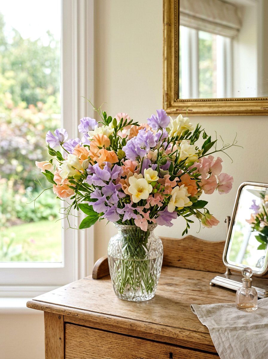 Freesia And Sweet Pea - 25 Spring Freesia Arrangement Ideas
