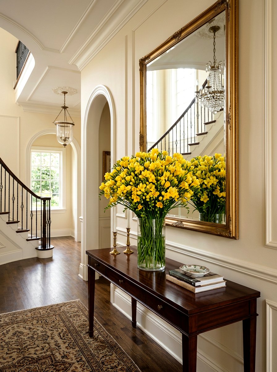 Freesia Entry Table - 25 Spring Freesia Arrangement Ideas