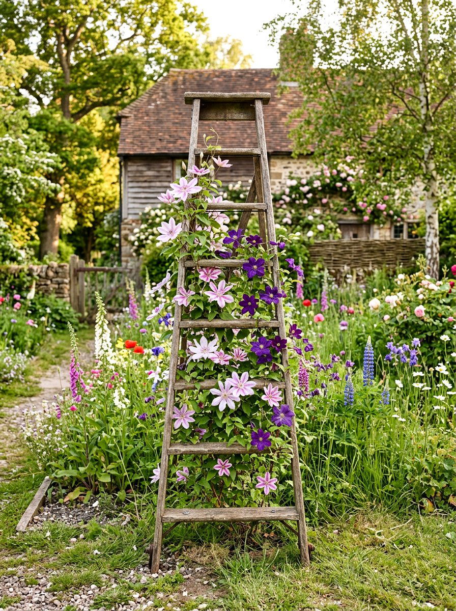 Freestanding Ladder Trellis - 25 Spring Clematis Trellis Ideas