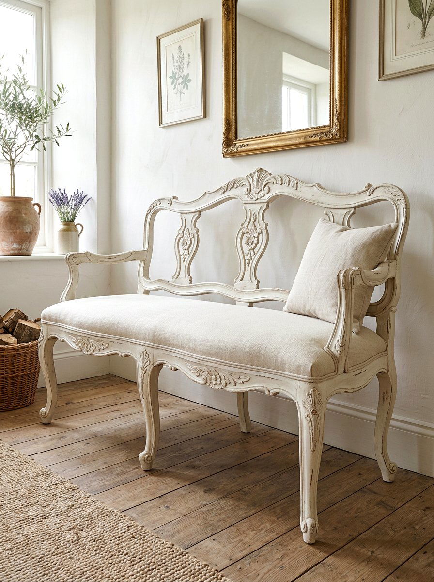 French Country Bench - 25 Spring Bedroom Bench Ideas