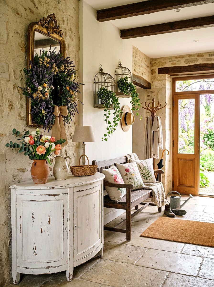 French Country Spring Entryway - 25 Spring Lobby Decor Ideas