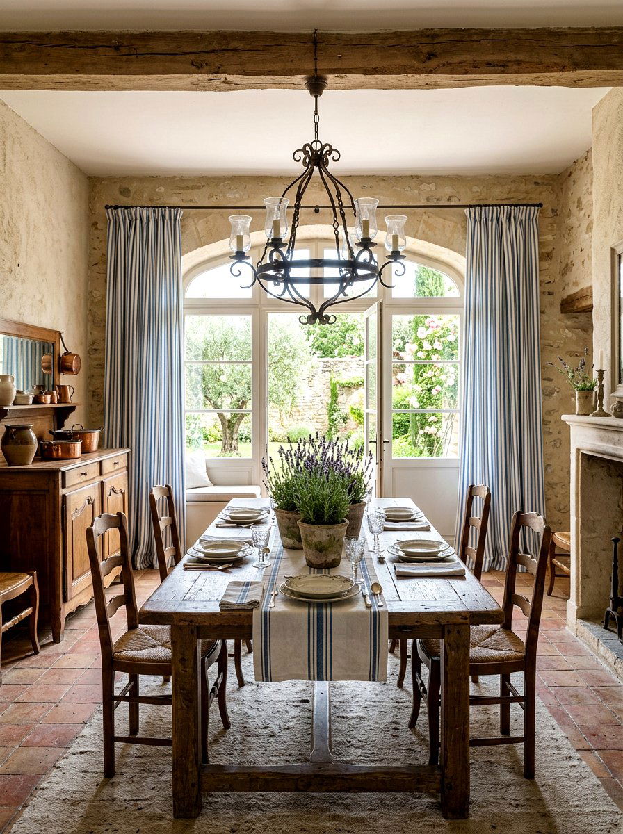 French Country Striped Curtain - 25 Spring Dining Room Curtain Ideas