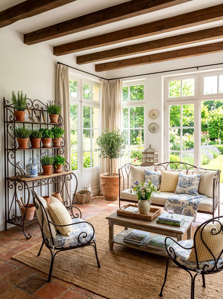 French Country Sunroom - 25 Spring Sunroom Spring Decor Ideas