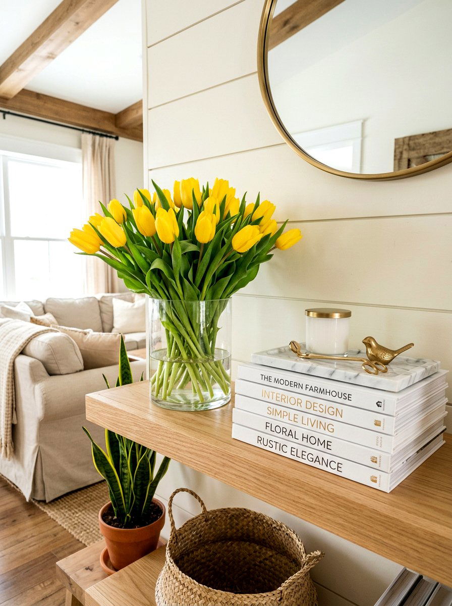 Fresh Flower Vase - 25 Spring Bookshelf Styling Ideas