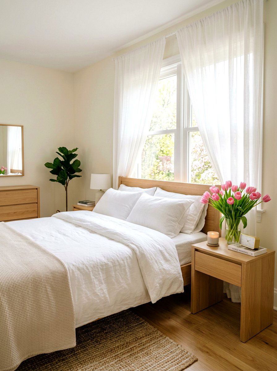 Fresh Flowers On Nightstand - 25 Spring Bedroom Nightstand Styling Ideas