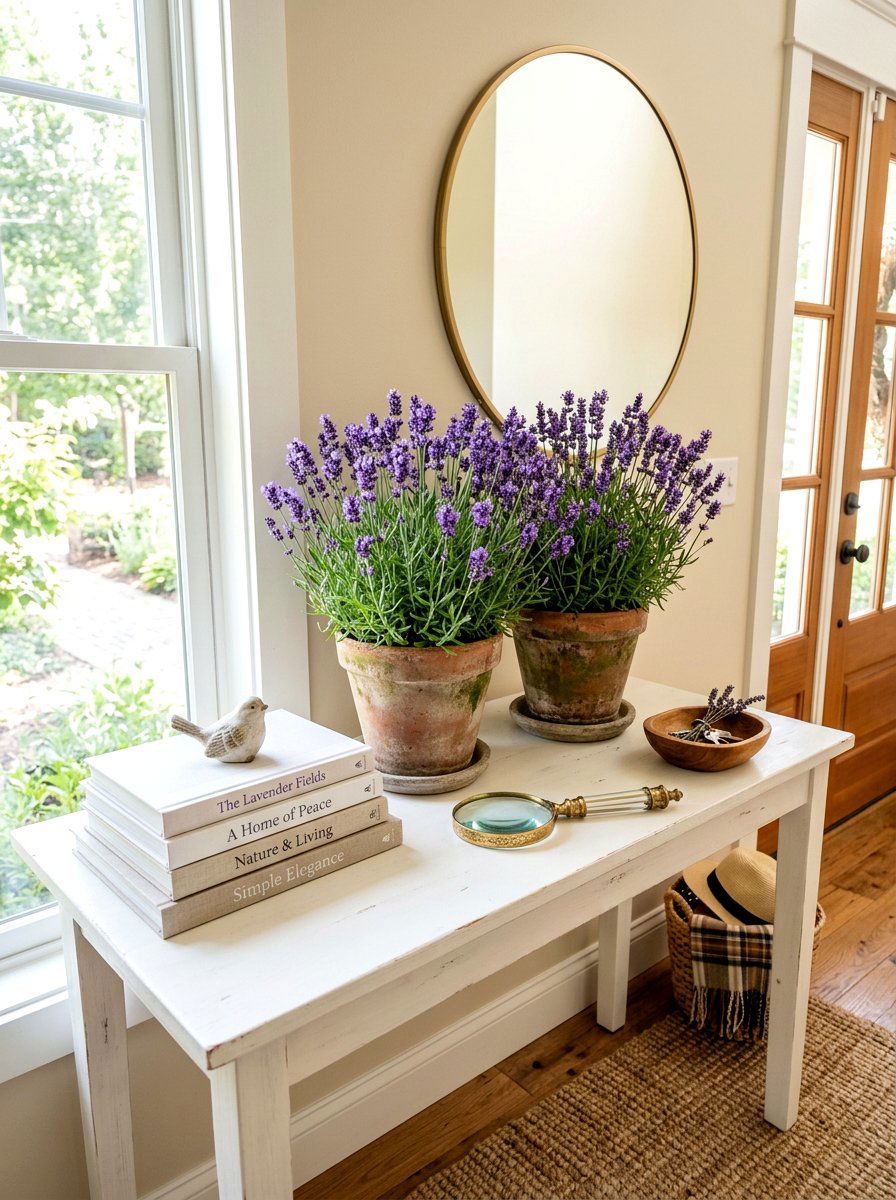 Fresh Lavender Pot Foyer - 25 Spring Entry Table Arrangement Ideas