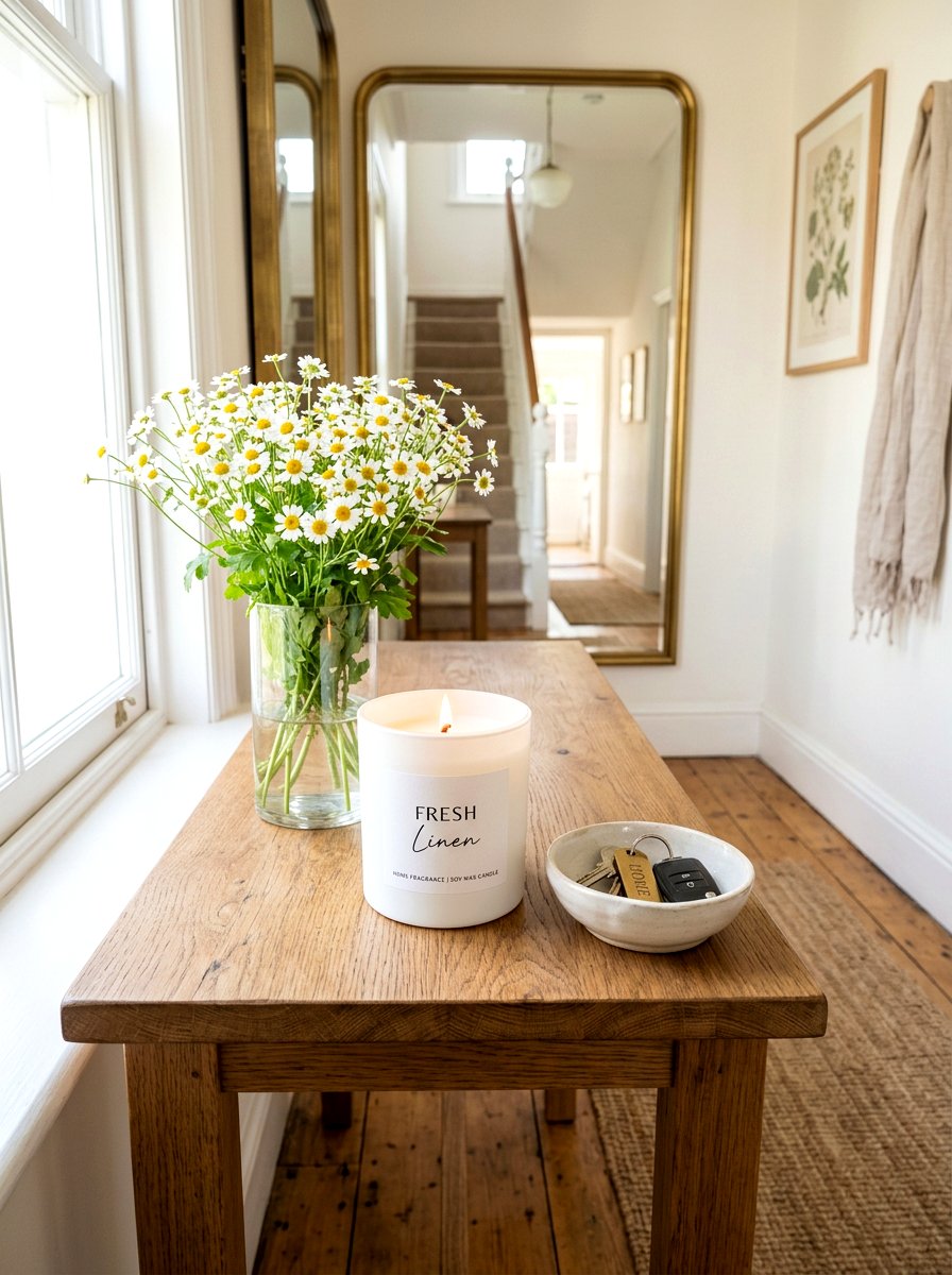 Fresh Linen Candle - 25 Spring Hallway Decor Ideas