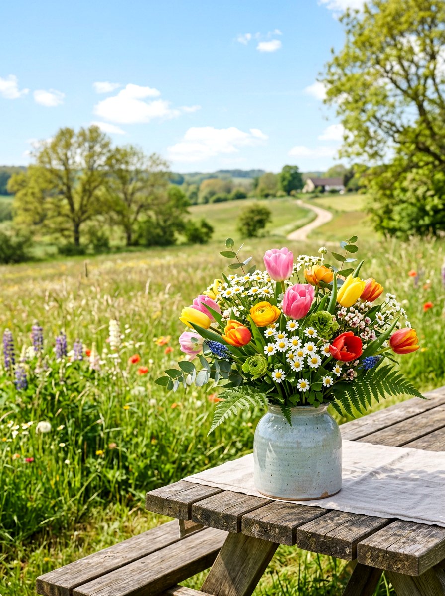 Fresh Spring Flower Arrangement - 25 Spring Picnic Decor Ideas