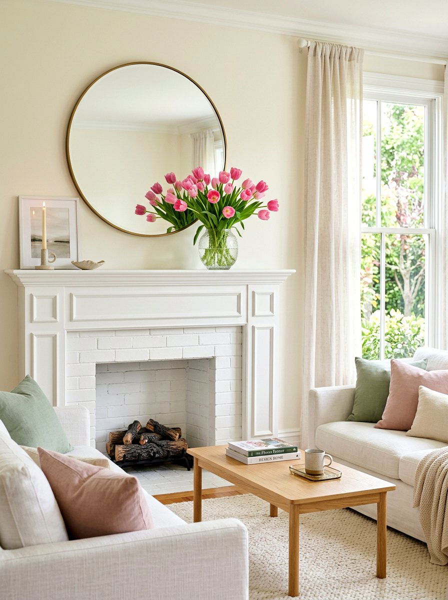Fresh Tulip Arrangement - 25 Spring Mantel Arrangement Ideas