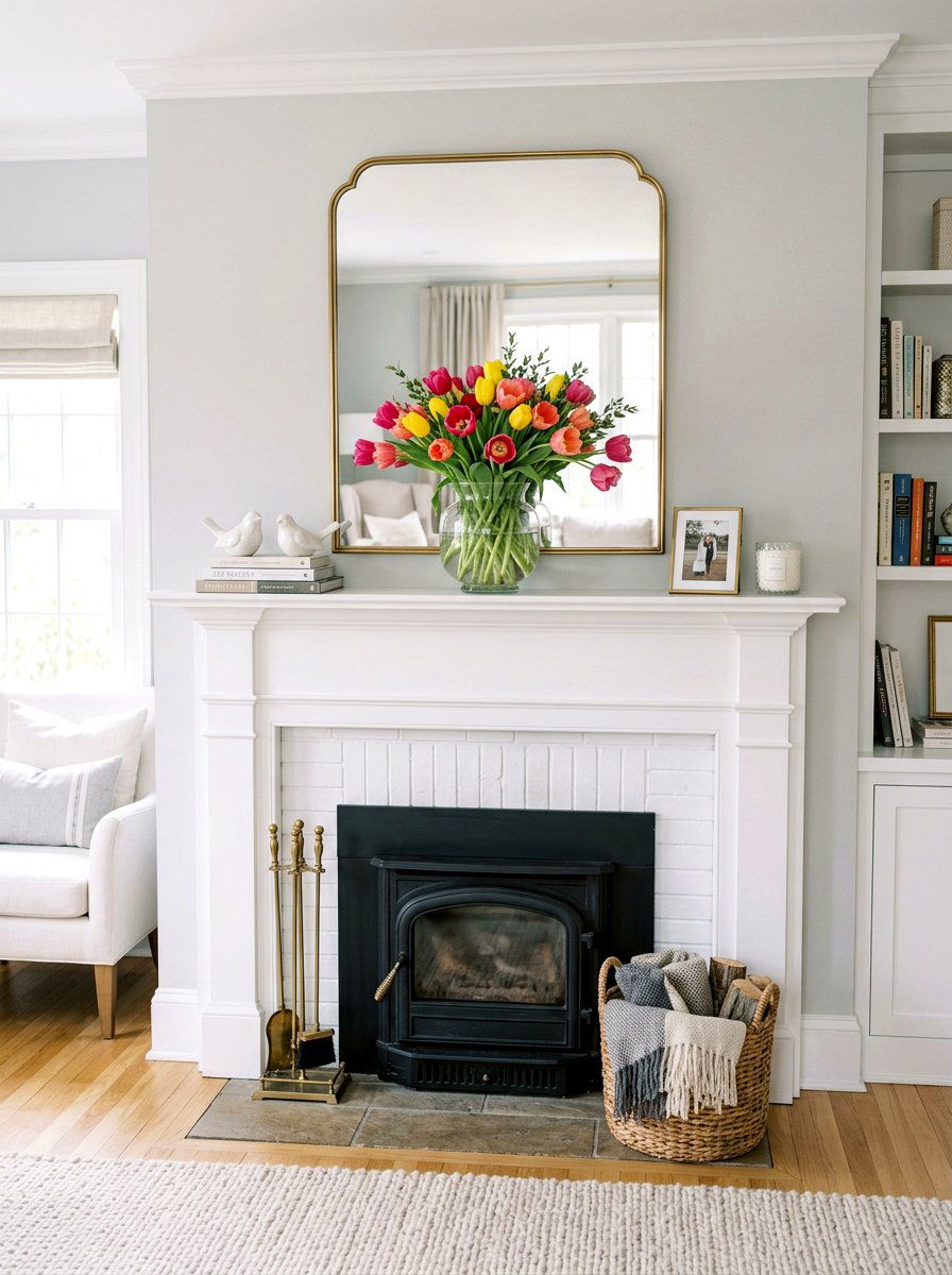 Fresh Tulip Arrangement - 25 Spring Living Room Mantel Ideas