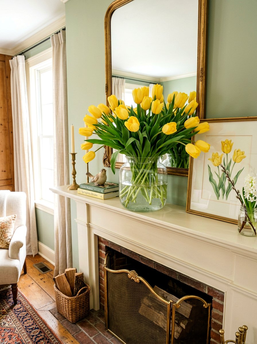 Fresh Tulip Display - 25 Spring Mantel Decor Ideas