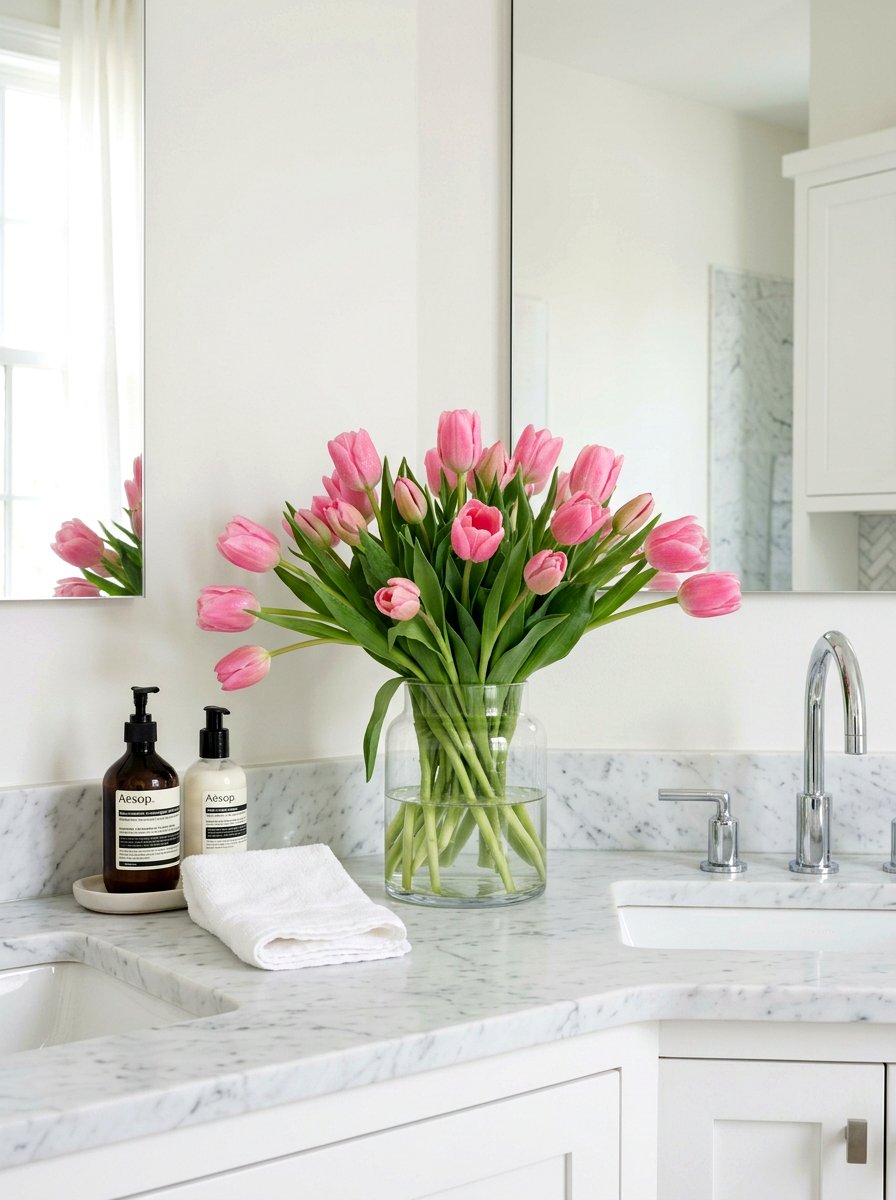 Fresh Tulips Bathroom - 25 Spring Bathroom Counter Decor Ideas