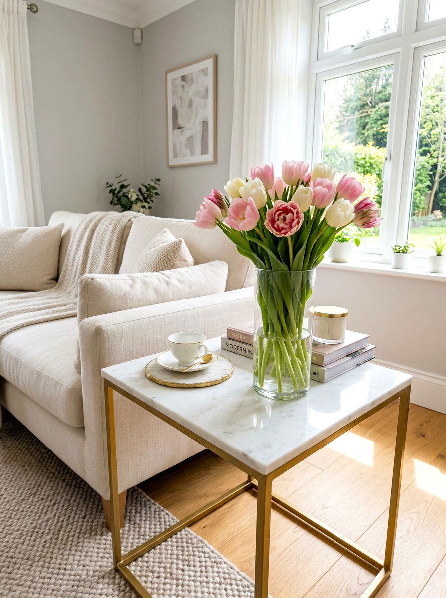 Fresh Tulips In Glass Vase - 25 Spring End Table Decor Ideas