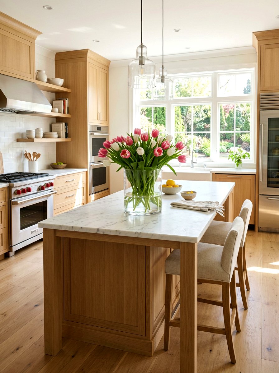 Fresh Tulips In Glass Vase - 25 Spring Kitchen Centerpiece Ideas