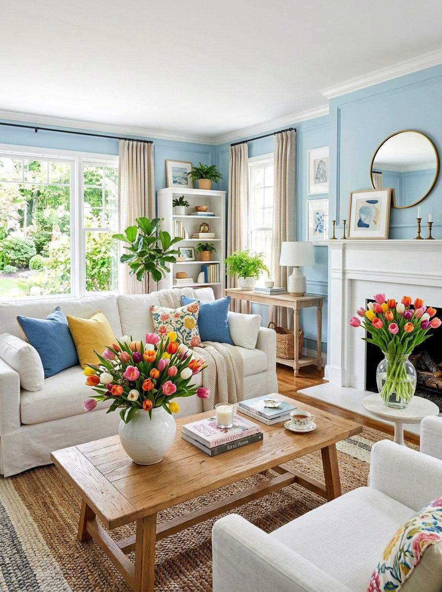 Fresh flower vases - 25 Spring Living Room Refresh Ideas
