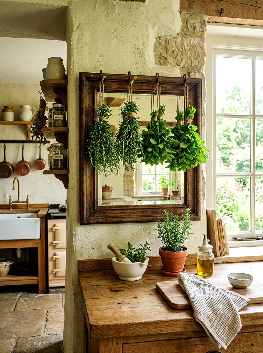 Fresh herb mirror - 25 Spring Mirror Decor Ideas