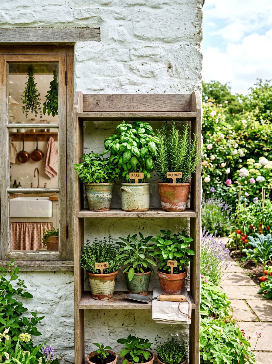 Fresh herb plants - 25 Spring Kitchen Shelf Decor Ideas