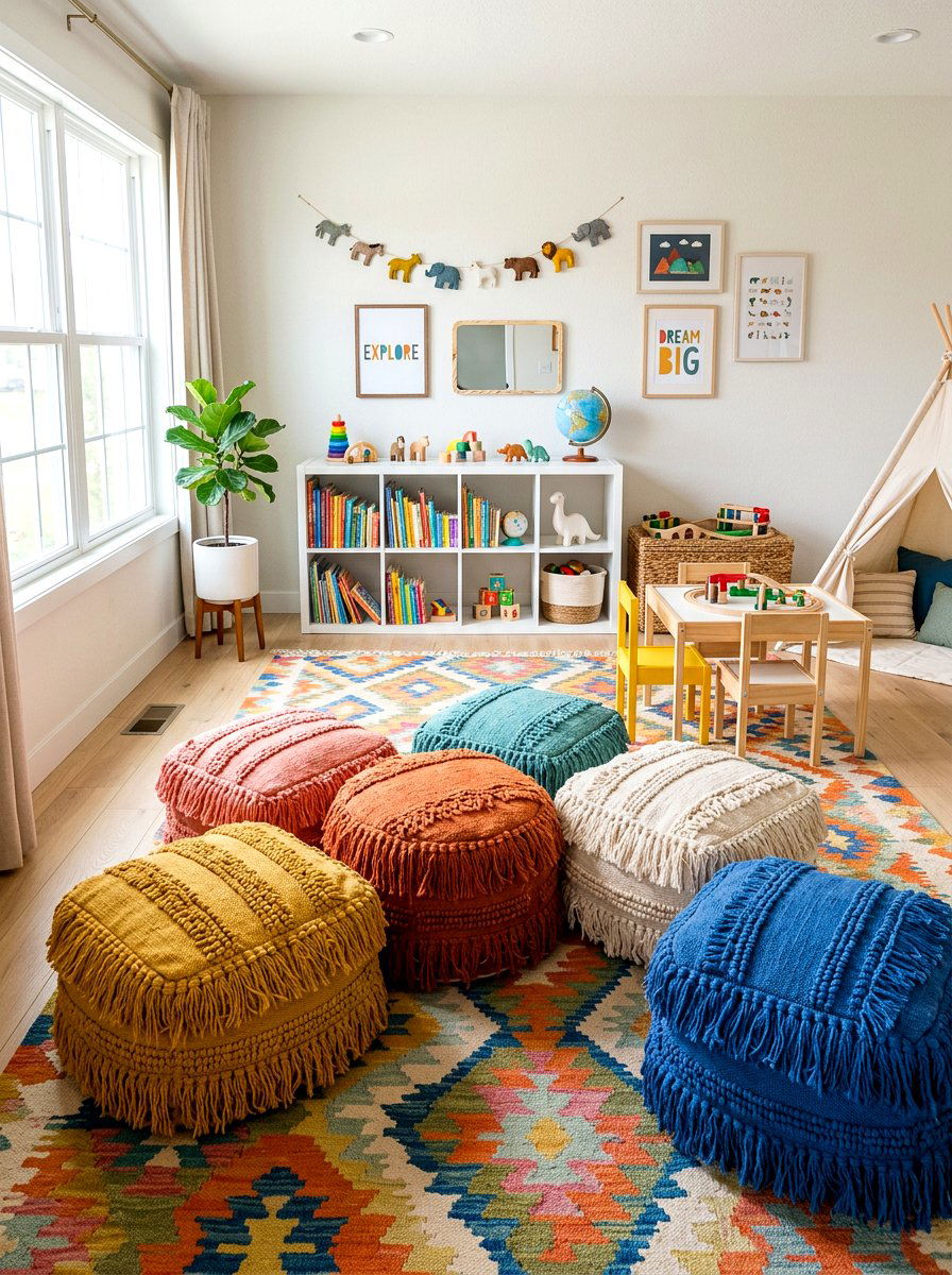 Fringe Floor Pouf - 25 Spring Fringe Decor Ideas