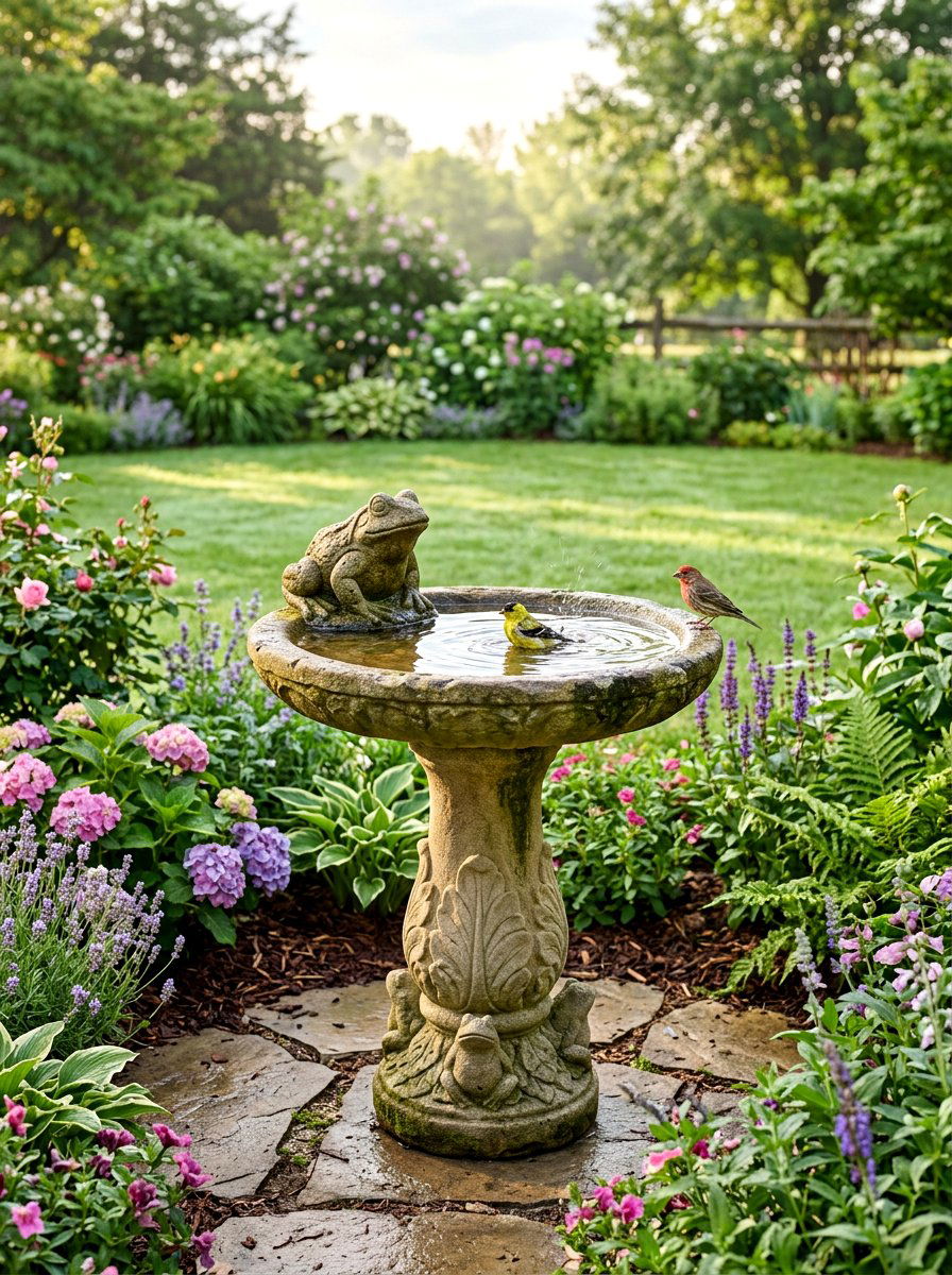 Frog Birdbath for Garden - 25 Spring Frog Garden Decor Ideas